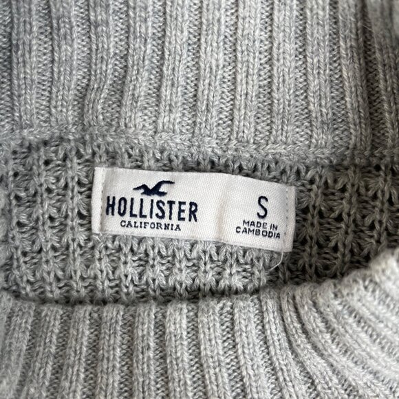 Hollister Oversized Cropped Sweater Womens Small Gray Waffle Knit Mock Neck - Picture 6 of 6